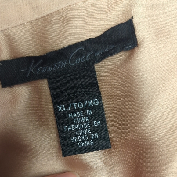 01444 Kenneth Cole Satin Chiffon Bow Top Blouse Pink Size XL preppy victorian - Picture 7 of 9